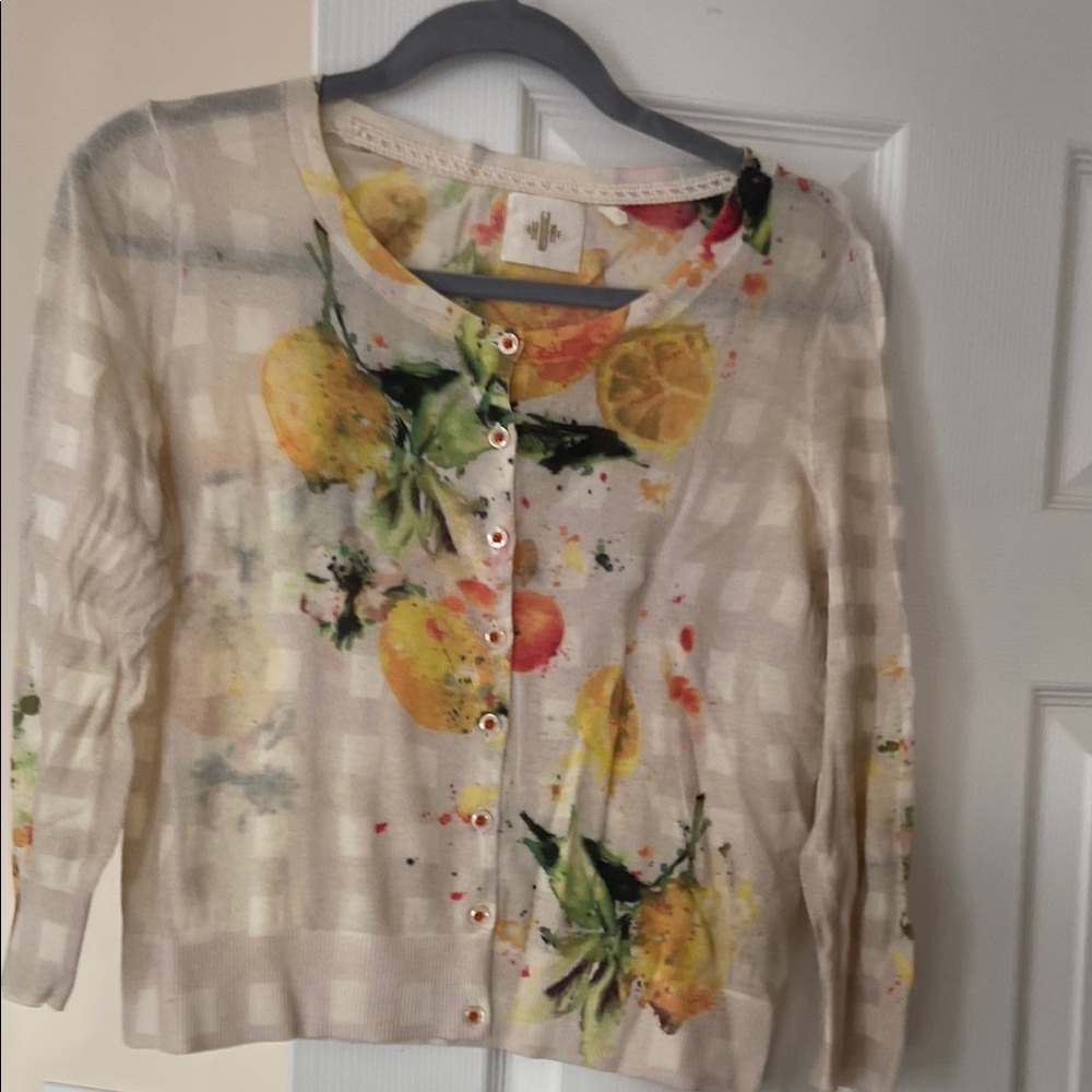 Anthropologie Fruit Print Cardigan